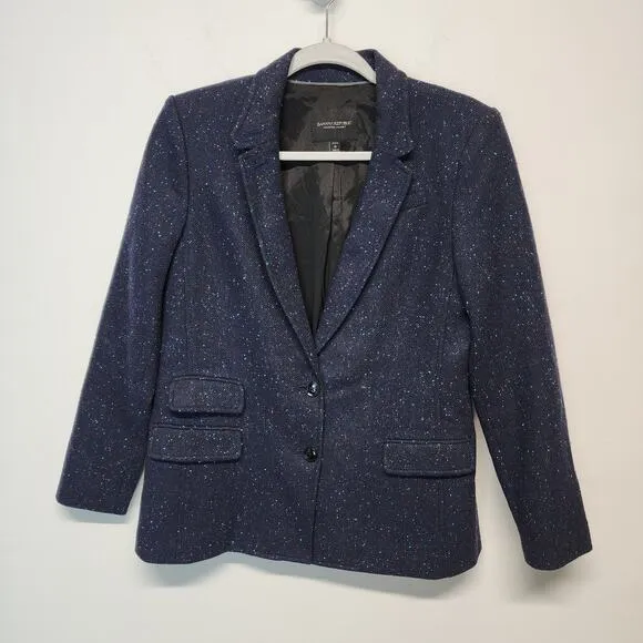 Banana Republic Hacking Jacket Blazer Womens 6 Blue Wool Blend Tweed Career