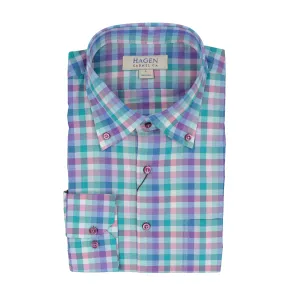 BDA1302 Green Summer Gingham Sport Shirt