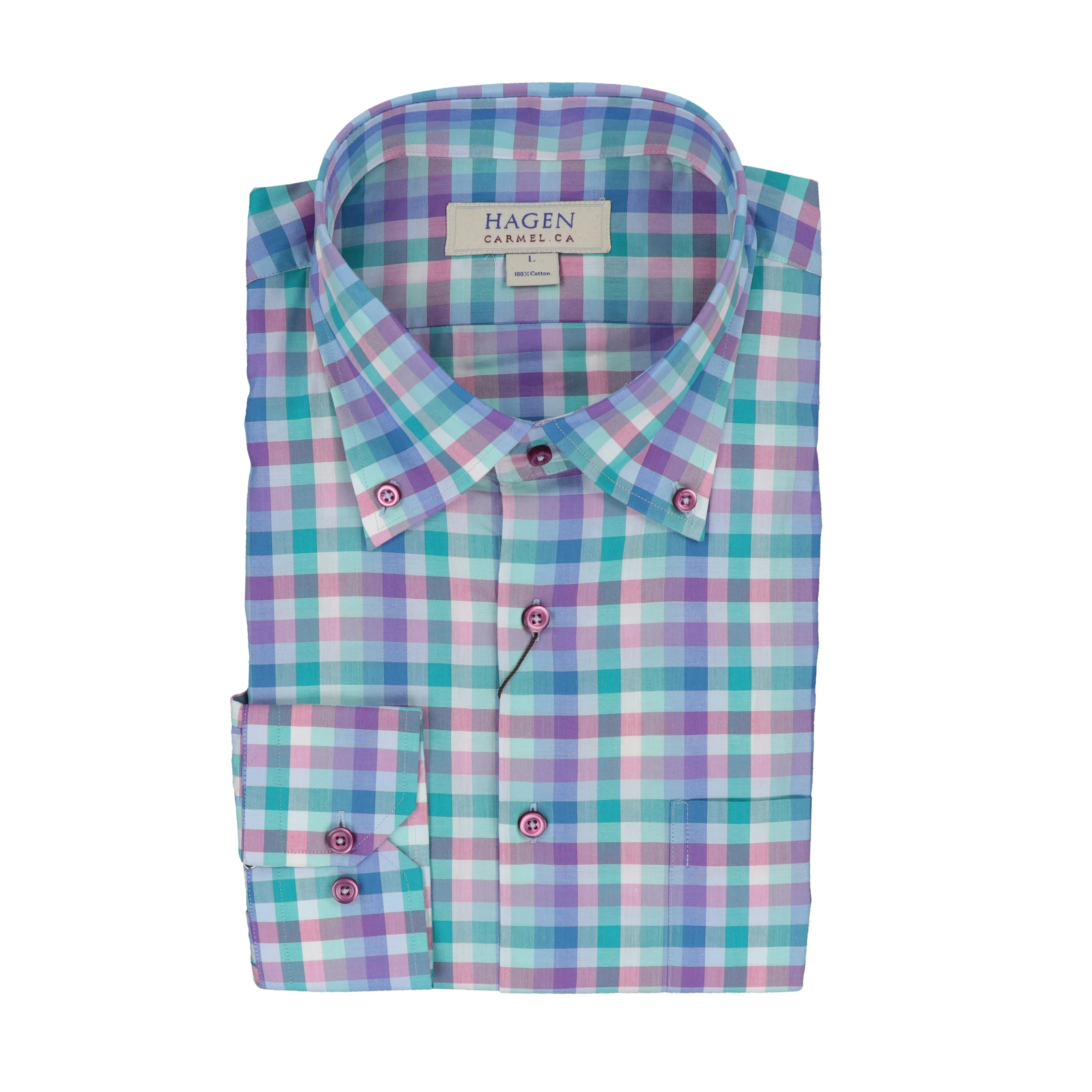 BDA1302 Green Summer Gingham Sport Shirt