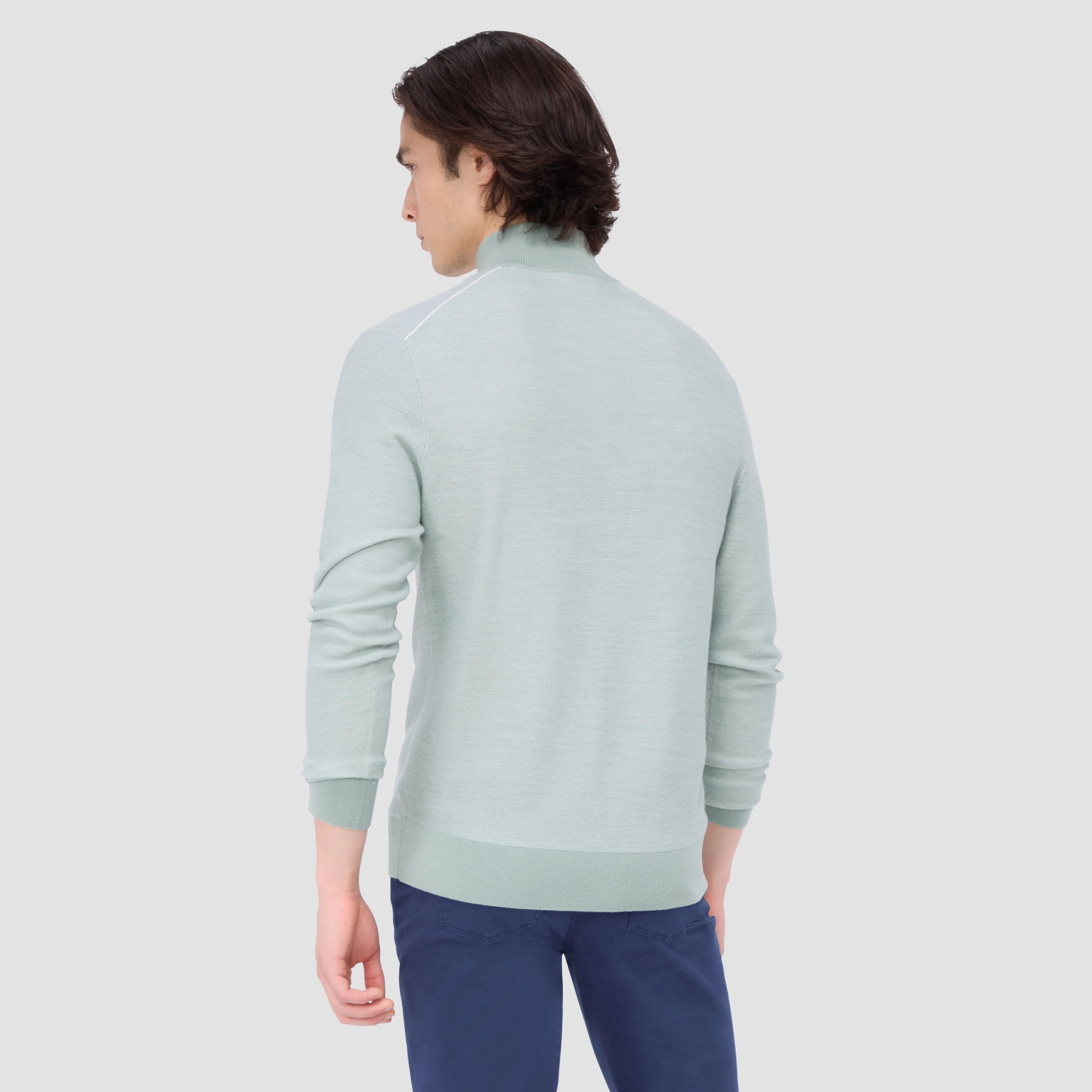 Bird's Eye Jacquard Quarter-Zip Mock Neck Sweater