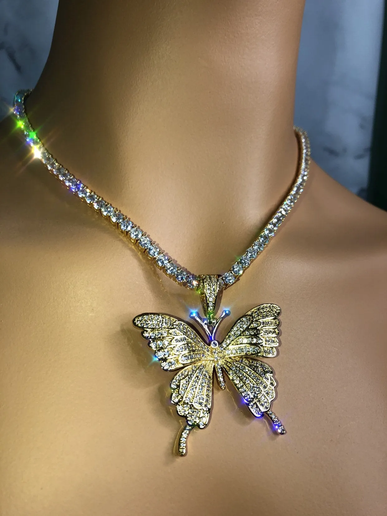 bling butterfly , butterfly  necklace,butterfly necklace and cz butterfly pendant ,Christmas gift, butterfly pendant , butterfly choker
