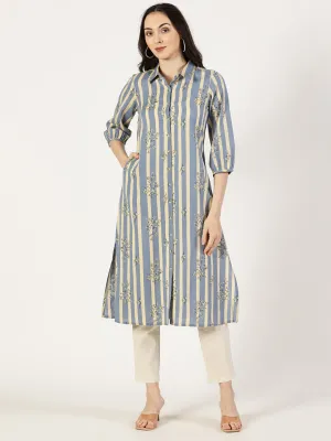 Blue Floral Print Shirt Kurta