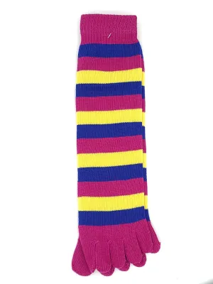 Bold Purple, Yellow, and Blue Stripe Toe Socks | ToeHugger