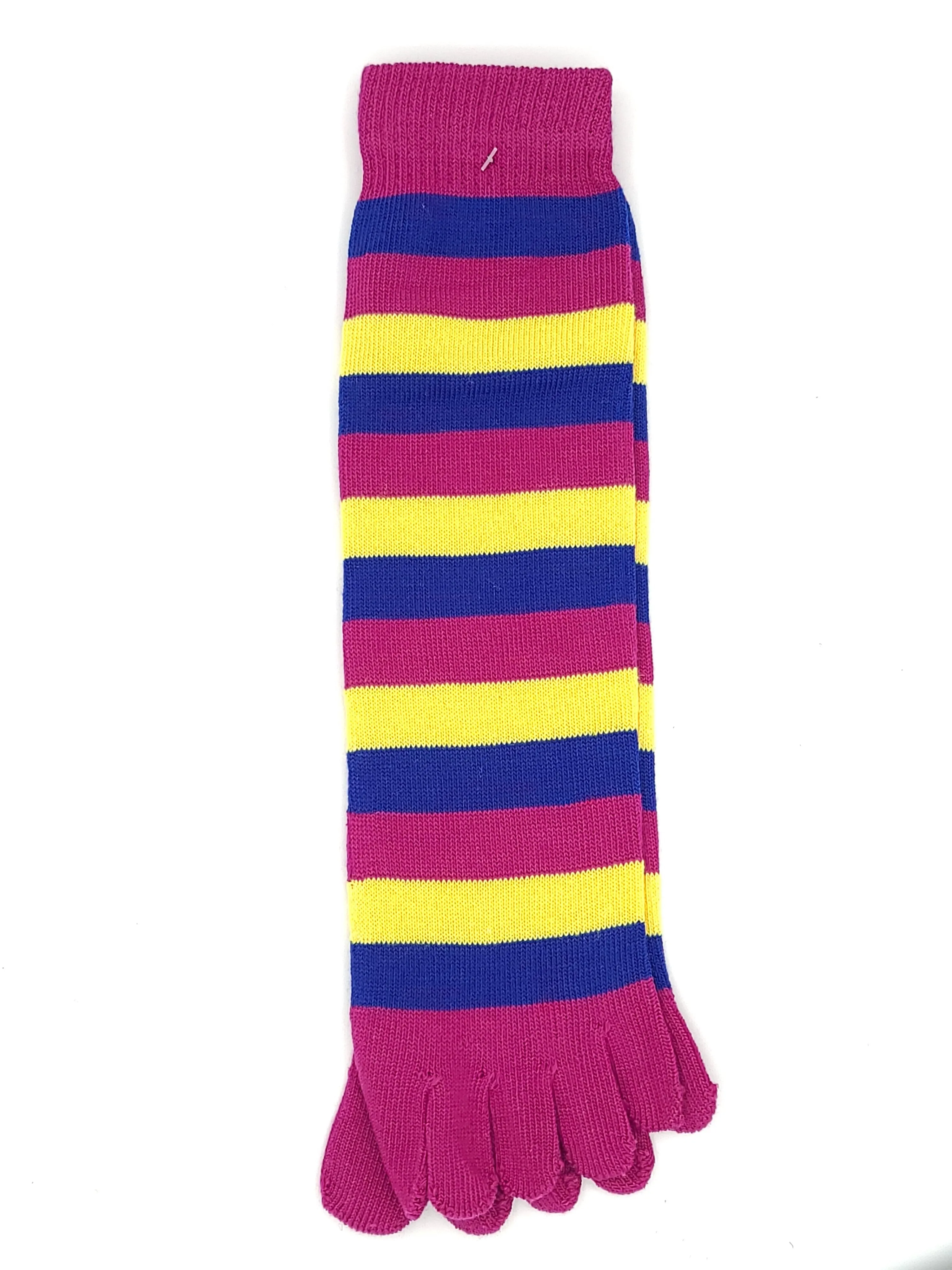 Bold Purple, Yellow, and Blue Stripe Toe Socks | ToeHugger