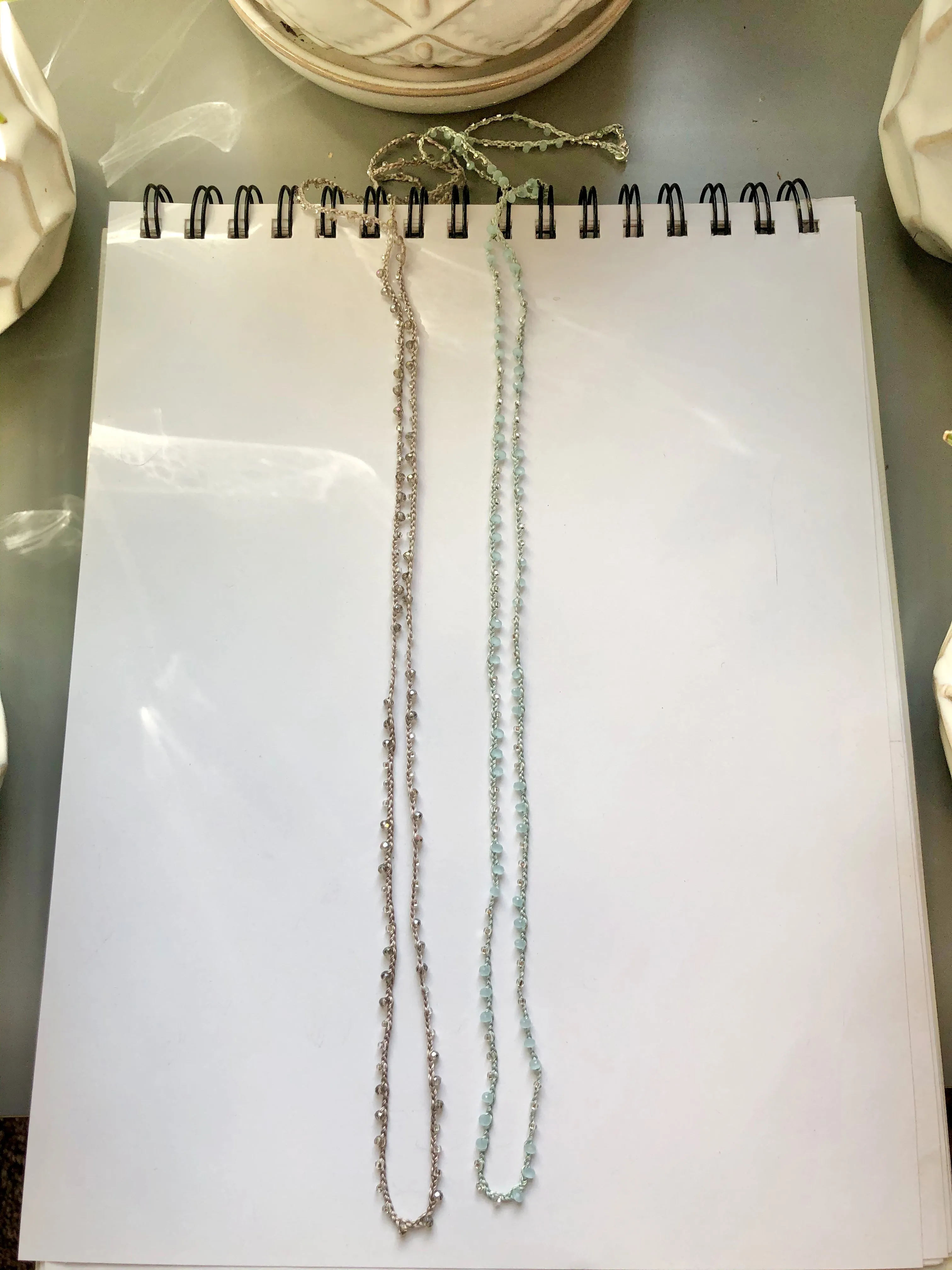 Braided 32" Faceted Beaded Necklaces Silver & Aquamarine