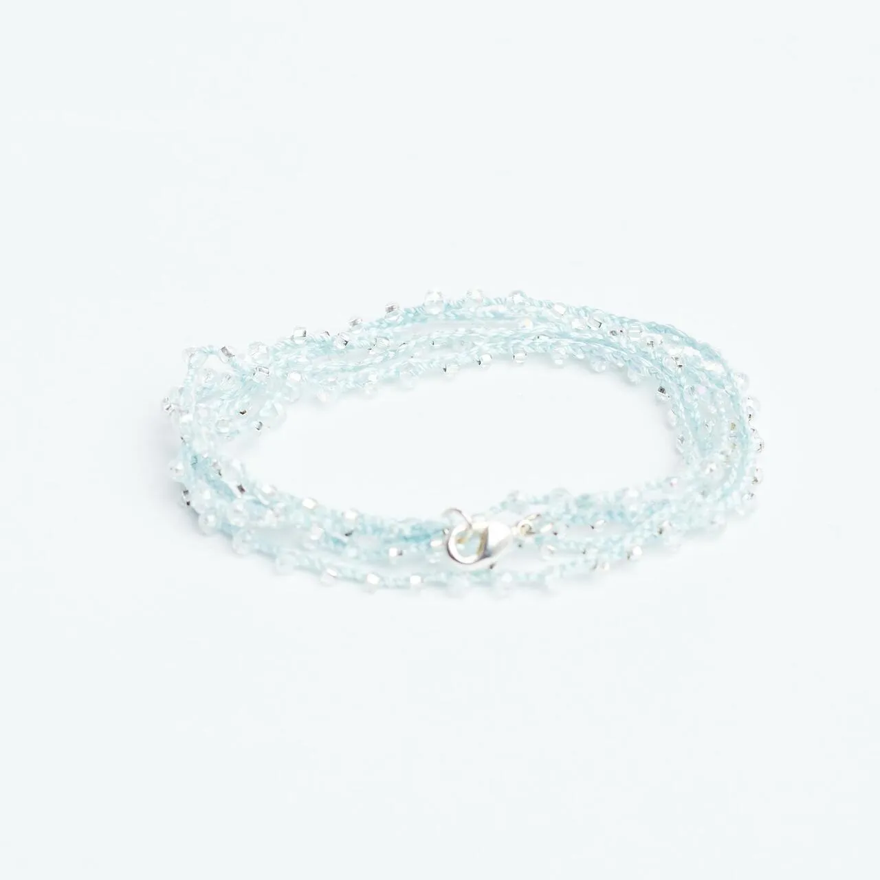 Braided 32" Faceted Beaded Necklaces Silver & Aquamarine