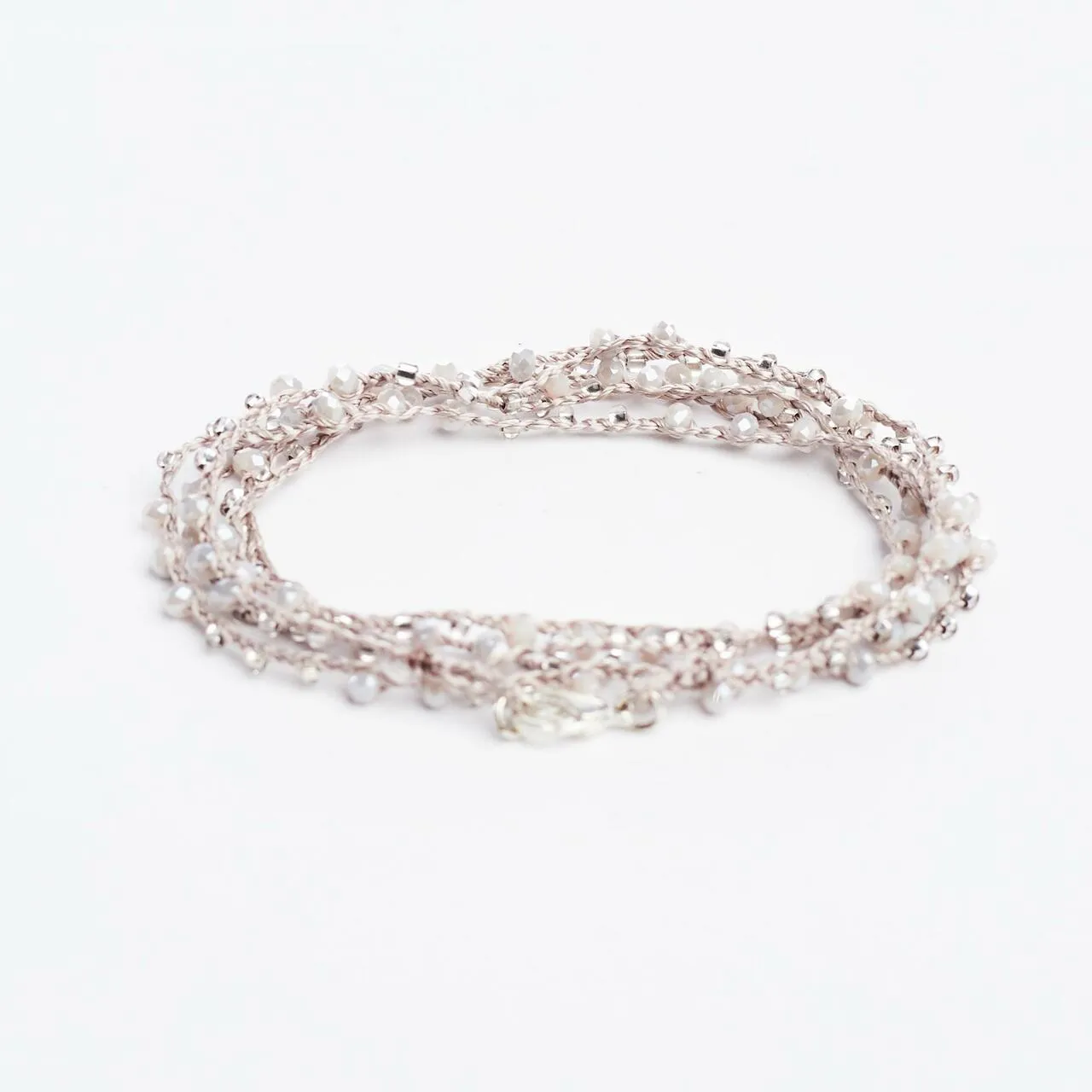Braided 32" Faceted Beaded Necklaces Silver & Aquamarine