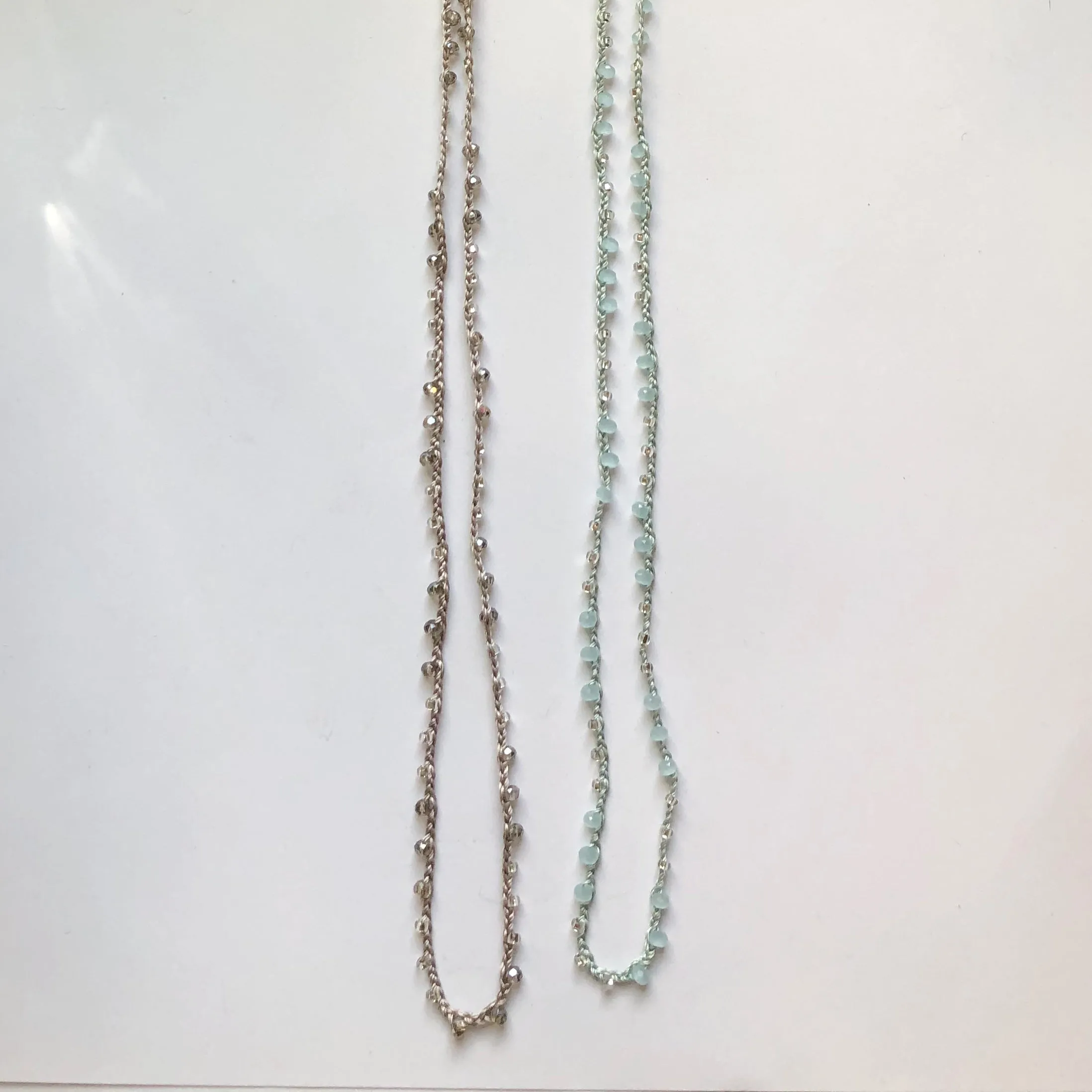 Braided 32" Faceted Beaded Necklaces Silver & Aquamarine