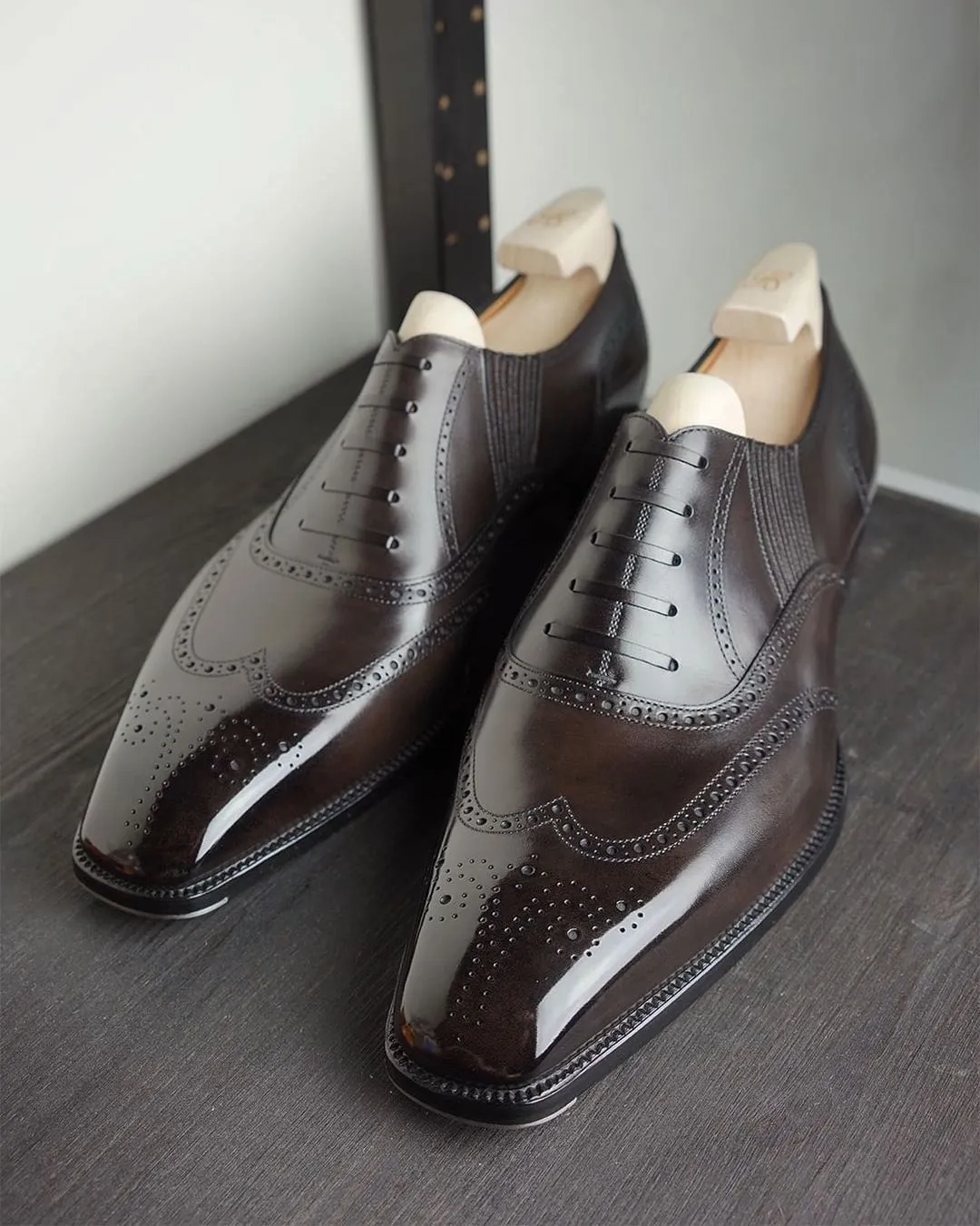 Brown Leather Bosset Brogue Wingtip Oxfords - Formal Shoes