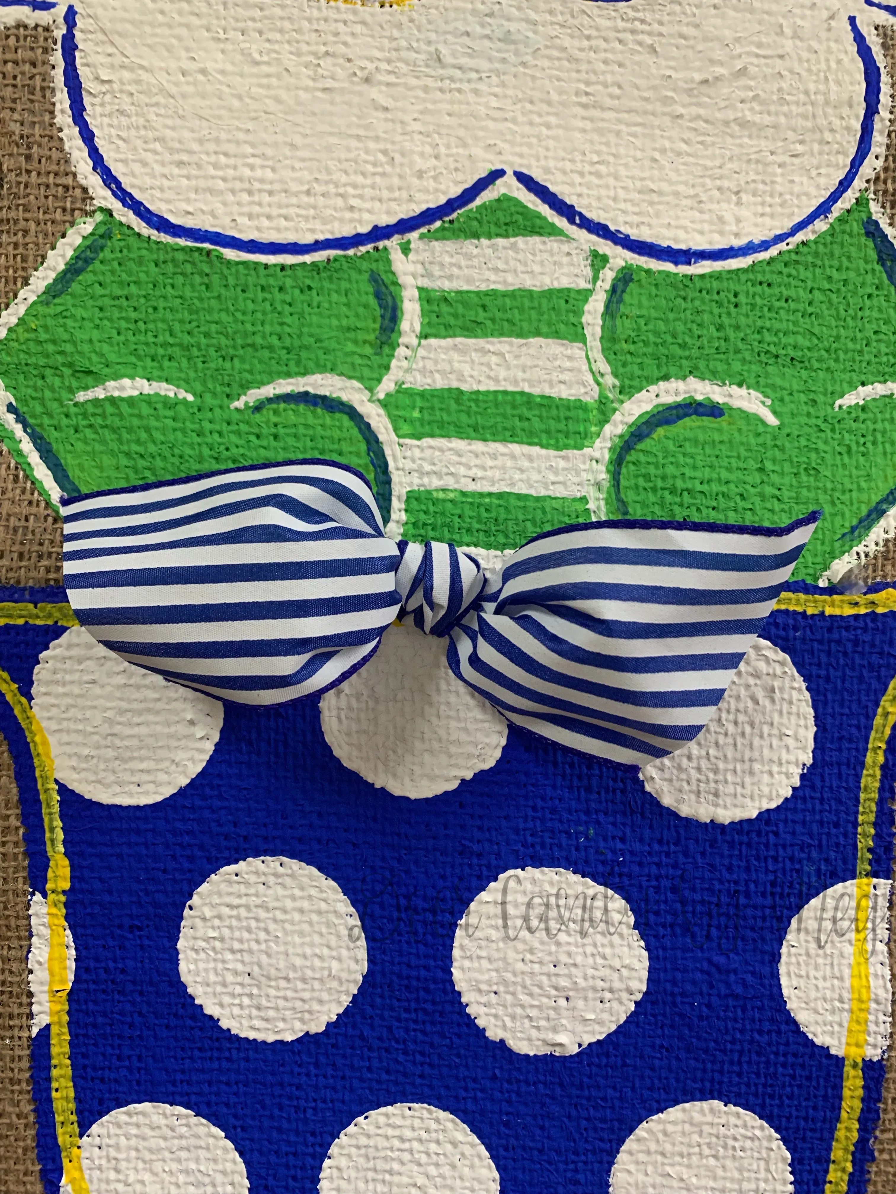 Burlap Flower Door Hanger - Stacey Spring Flower in Blue/White