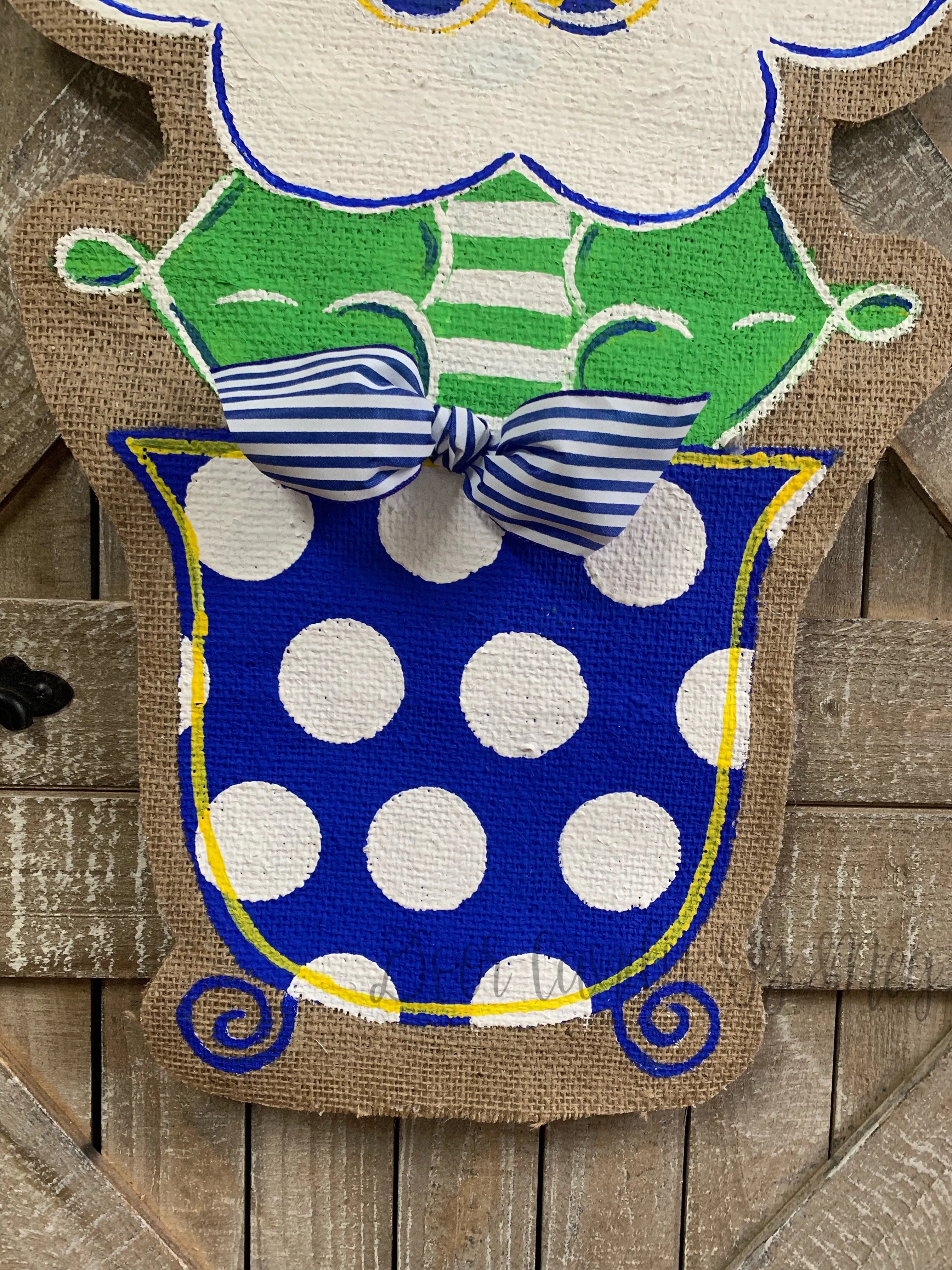Burlap Flower Door Hanger - Stacey Spring Flower in Blue/White
