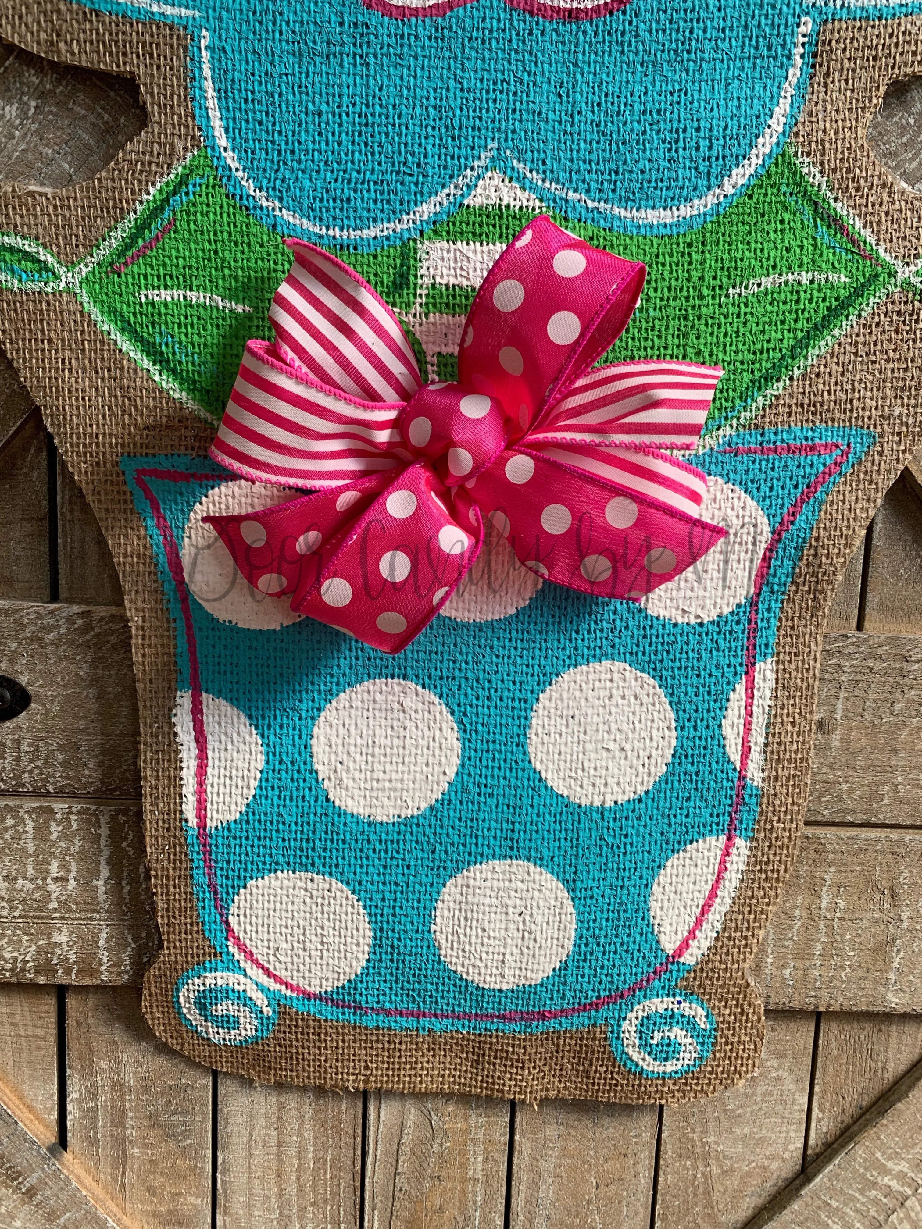 Burlap Flower Door Hanger - Stacey Spring Flower in Pink & Turquoise