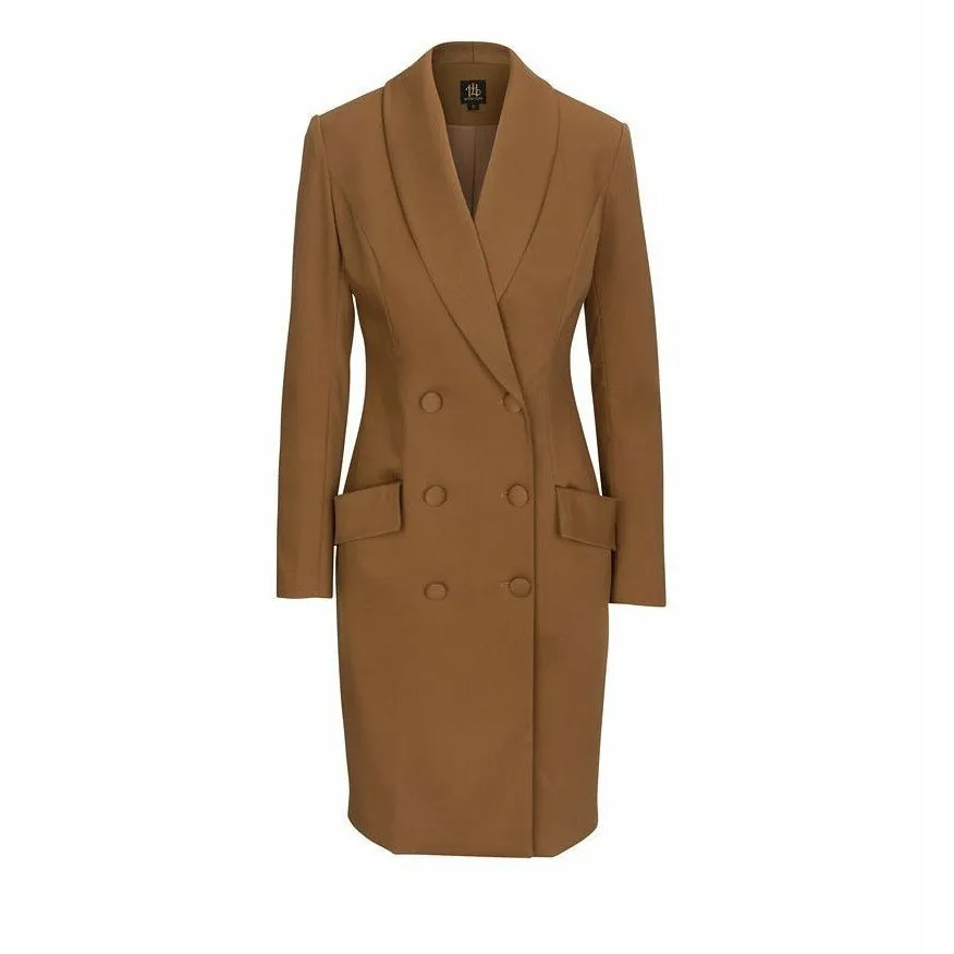 Camel Double Breasted Midi Coat