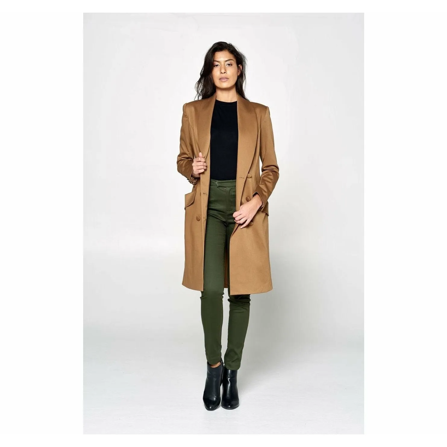 Camel Double Breasted Midi Coat