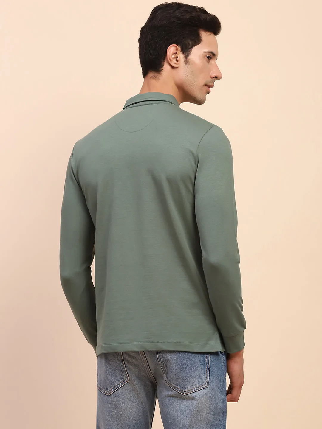 Camla Barcelona Polo Neck Full Sleeve Green Tshirt