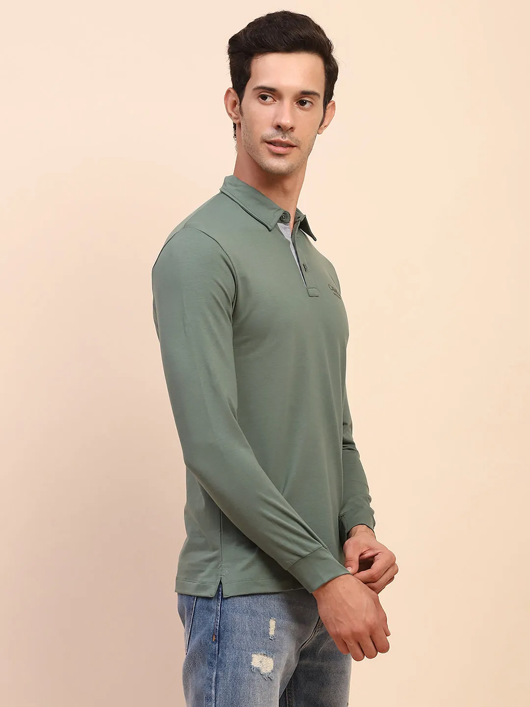 Camla Barcelona Polo Neck Full Sleeve Green Tshirt