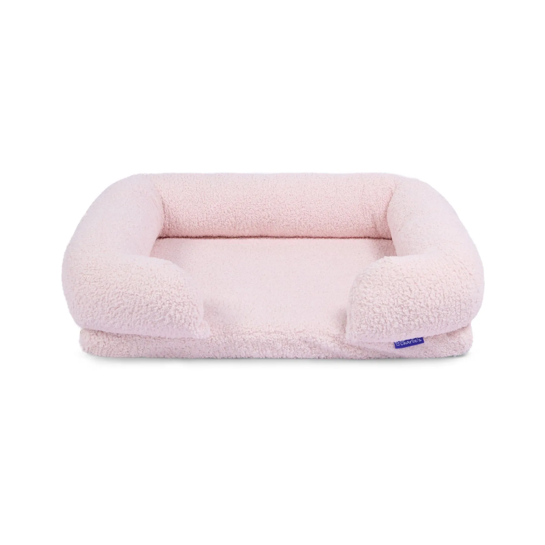 Charlie's Teddy Fleece Orthopedic Memory Foam Sofa Dog Bed with Bolster Pink Medium