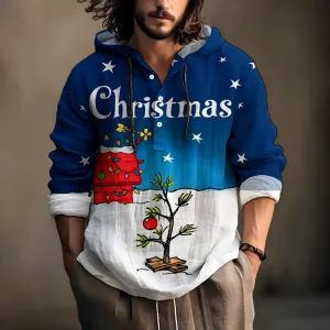 Christmas Tree Holiday Blue Cartoon Hooded half-open long-sleeved shirt