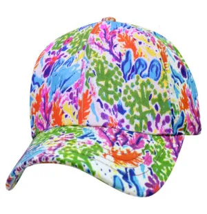 CLEARANCE Coral Reef Baseball Cap Nature Hippie Hat Fun Woodstock Rainbow Hippy 60s Colorful Hi-Vis