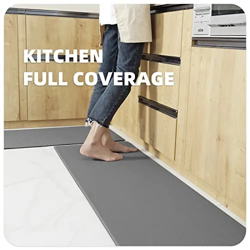 Color G Kitchen Rugs, Kitchen Rug Set 2 Piece Kitchen Runner Rug Kitchen Floor Mat, Cushioned Anti Fatigue Kitchen Mat Non Skid Waterproof Comfort Standing Kitchen Rug, 17"x29" 17"x59", Grey