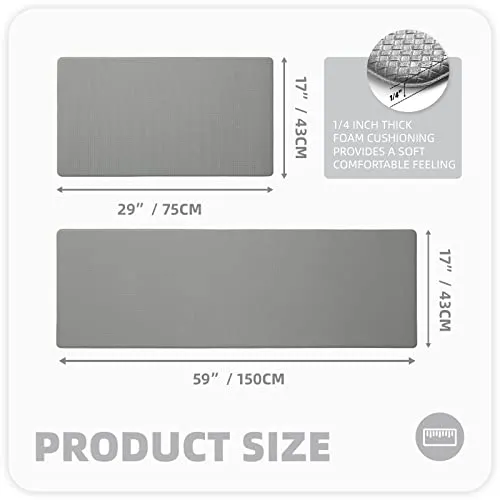 Color G Kitchen Rugs, Kitchen Rug Set 2 Piece Kitchen Runner Rug Kitchen Floor Mat, Cushioned Anti Fatigue Kitchen Mat Non Skid Waterproof Comfort Standing Kitchen Rug, 17"x29" 17"x59", Grey