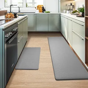 Color G Kitchen Rugs, Kitchen Rug Set 2 Piece Kitchen Runner Rug Kitchen Floor Mat, Cushioned Anti Fatigue Kitchen Mat Non Skid Waterproof Comfort Standing Kitchen Rug, 17"x29" 17"x59", Grey