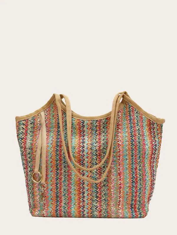 Colorblock Braided Tote Bag
