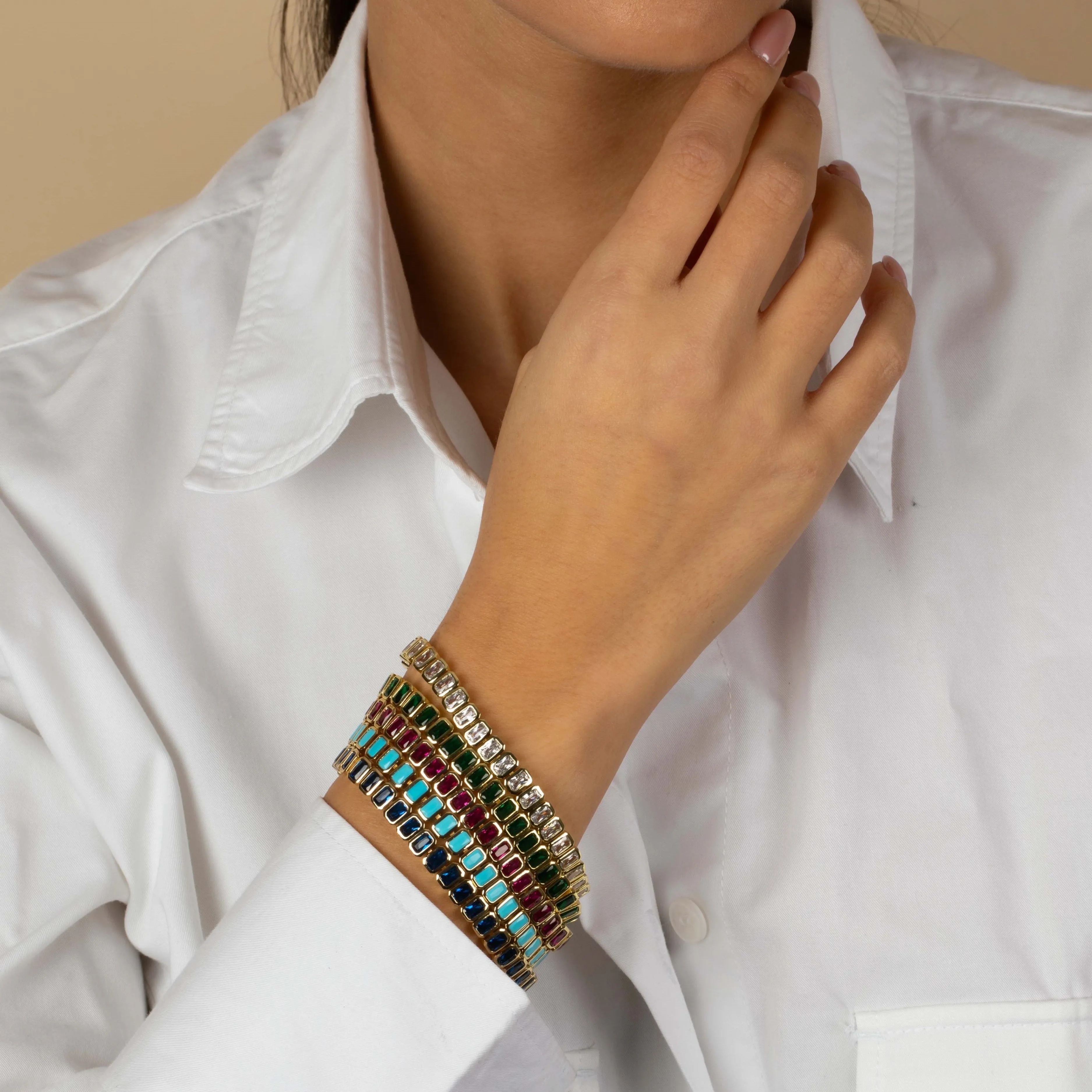 Colored Bezel Baguette Tennis Bracelet
