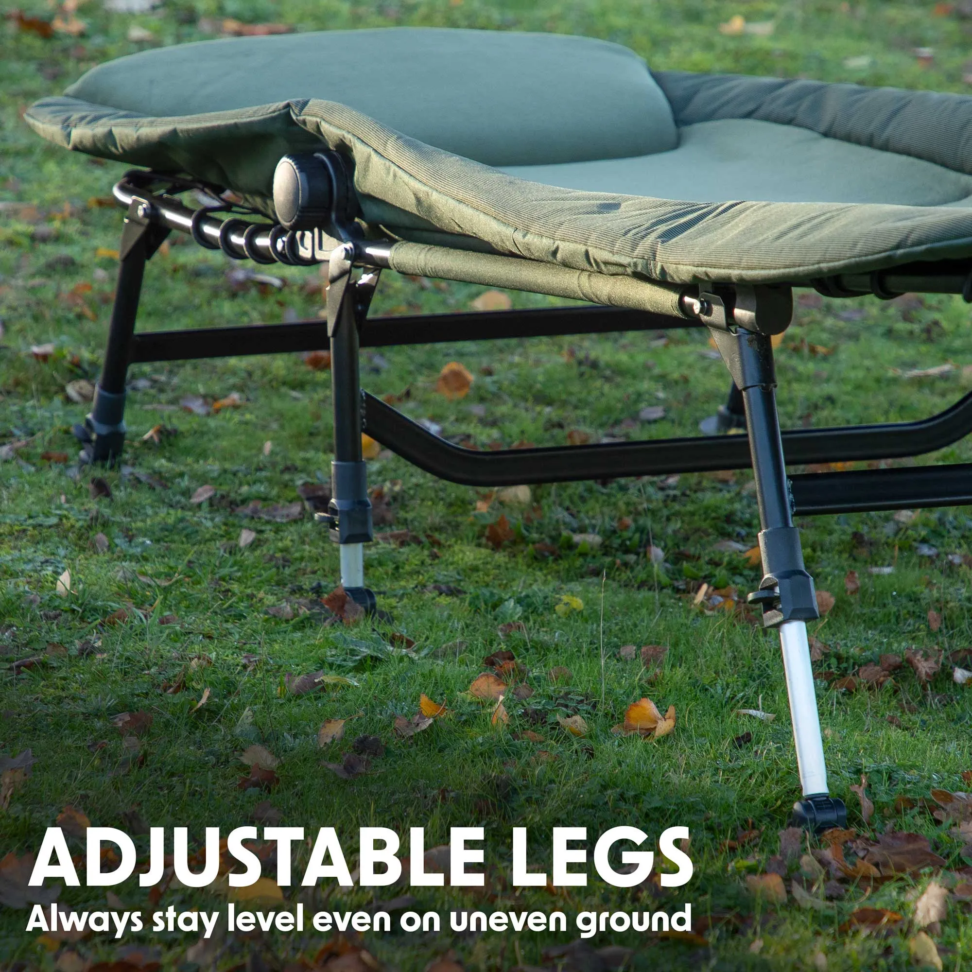 Deluxe Wide Adjustable Bedchair Fleece Mattress & Pillow 6 Adjustable Feet - DL78