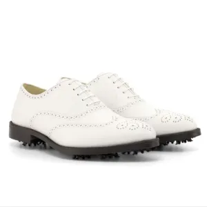 Derby brogue à lacets de golf en cuir blanc