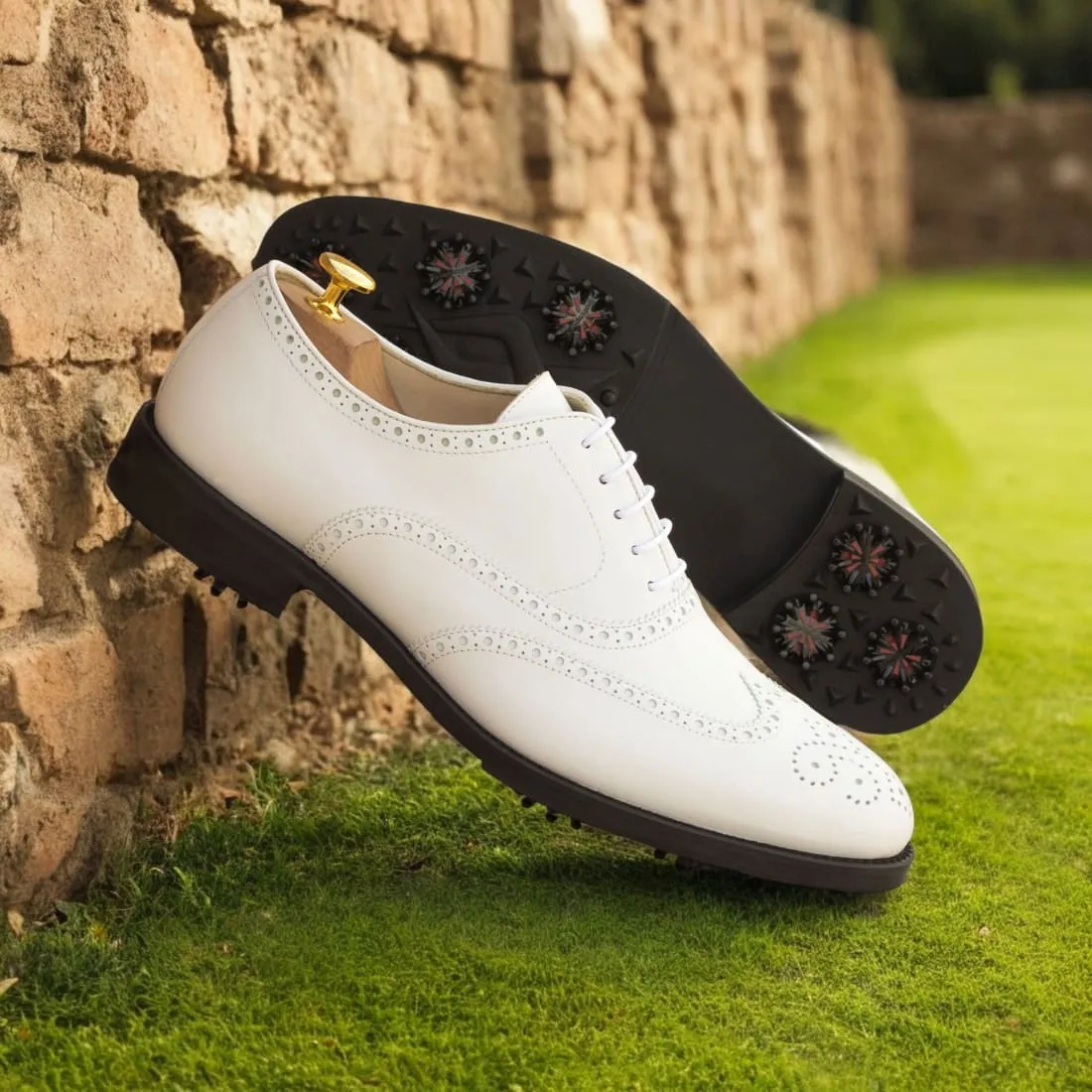 Derby brogue à lacets de golf en cuir blanc