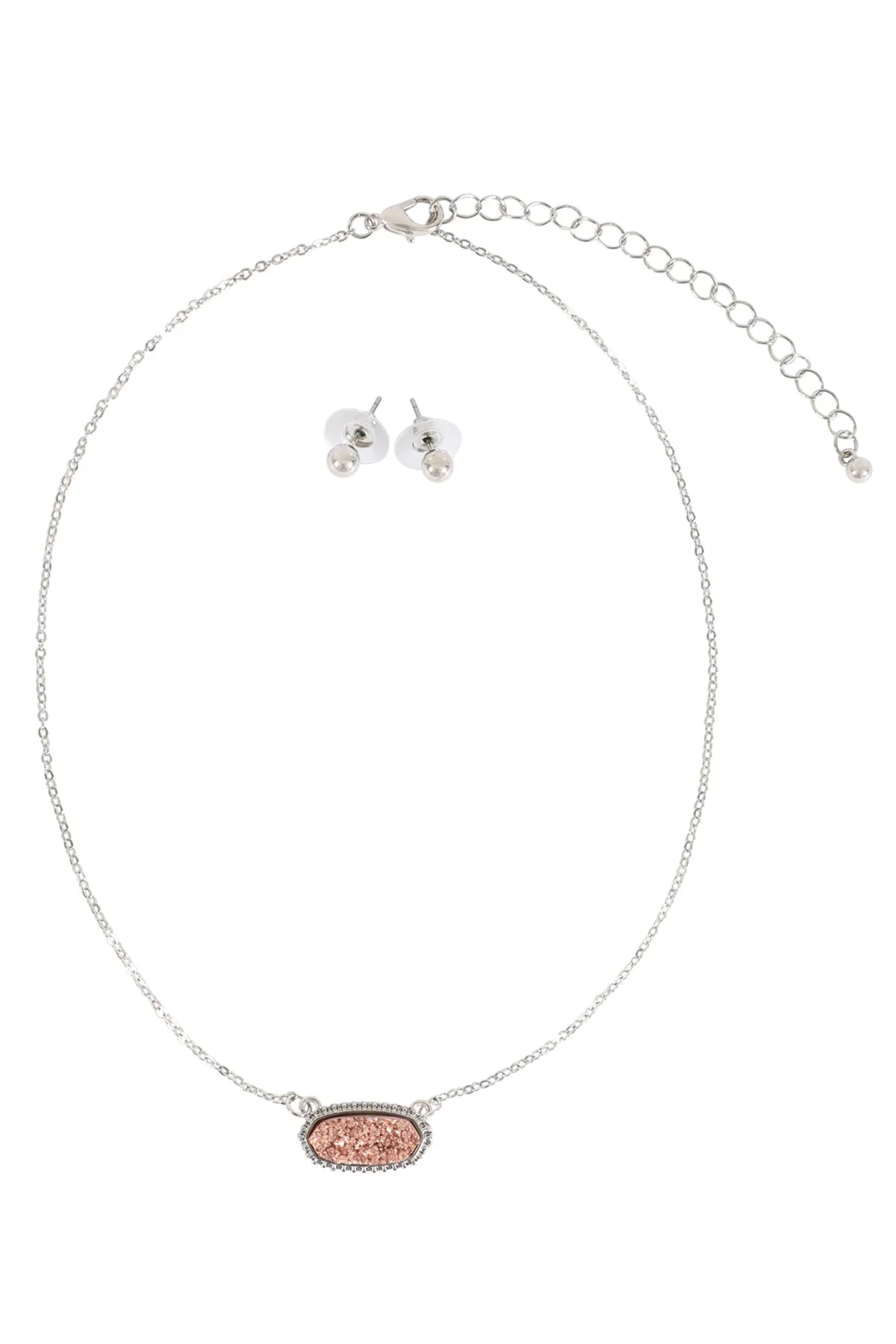 Druzy Stone Oval Stone Pendant  Necklace