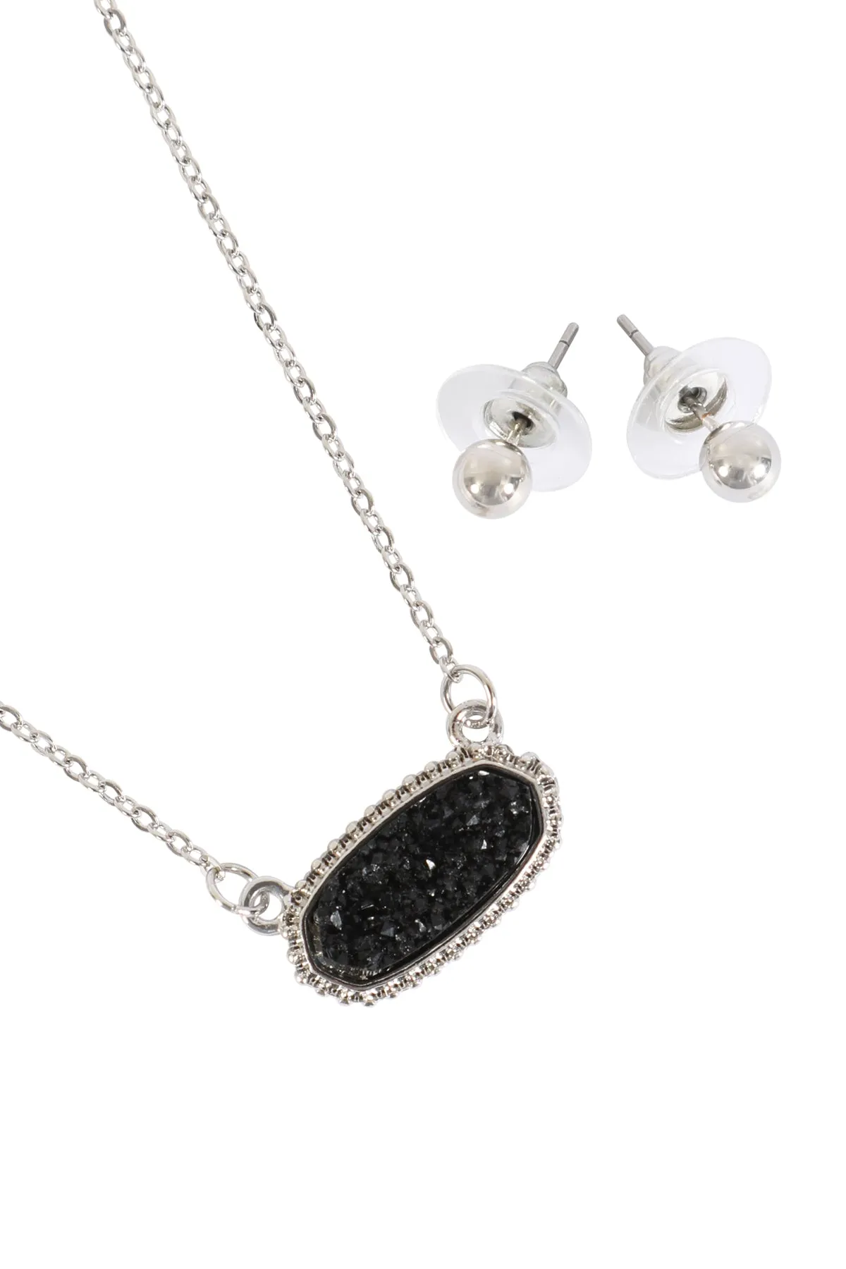Druzy Stone Oval Stone Pendant  Necklace
