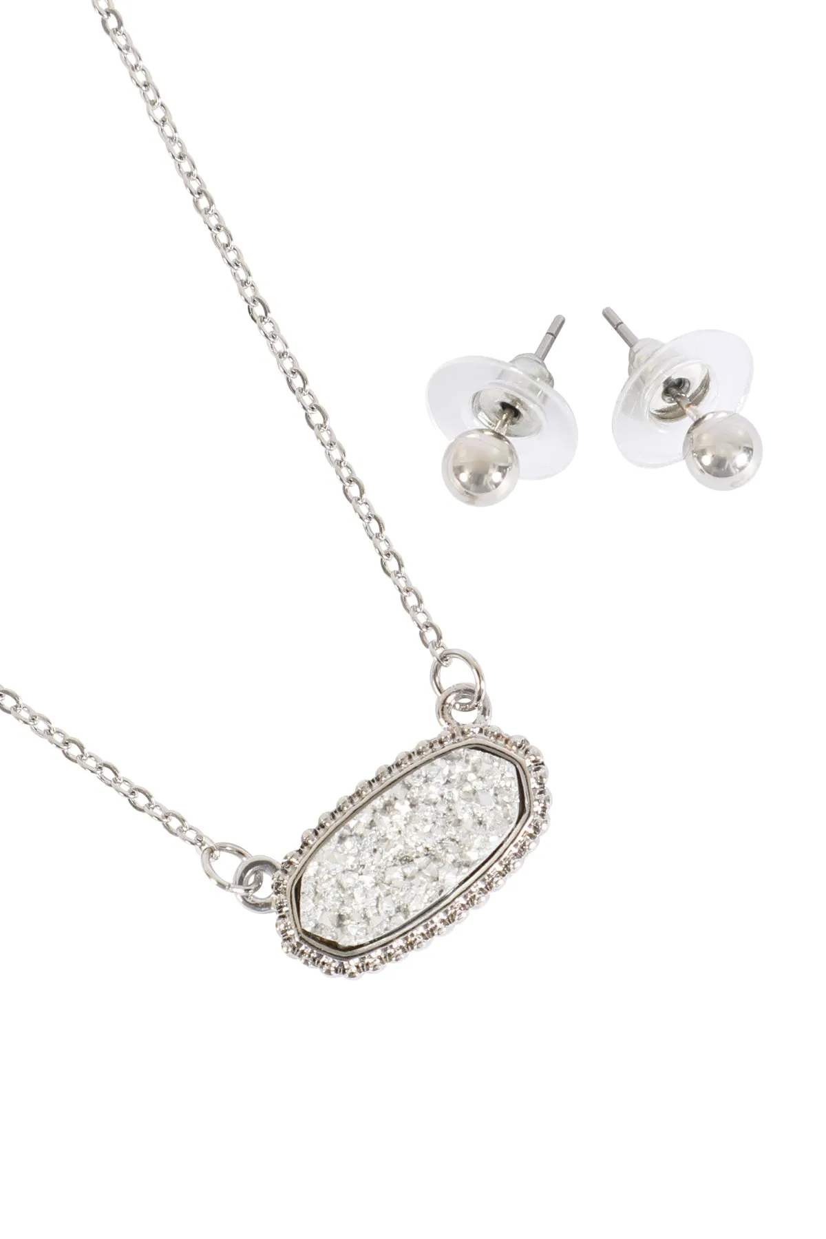 Druzy Stone Oval Stone Pendant  Necklace