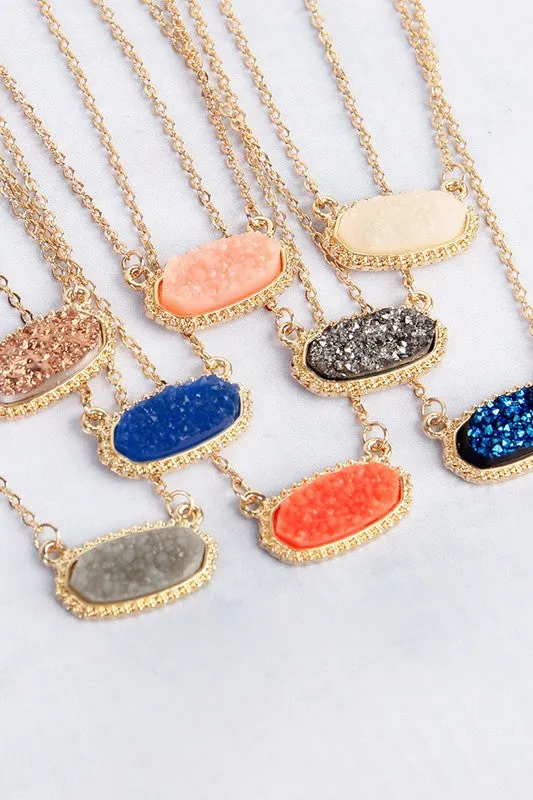 Druzy Stone Oval Stone Pendant  Necklace