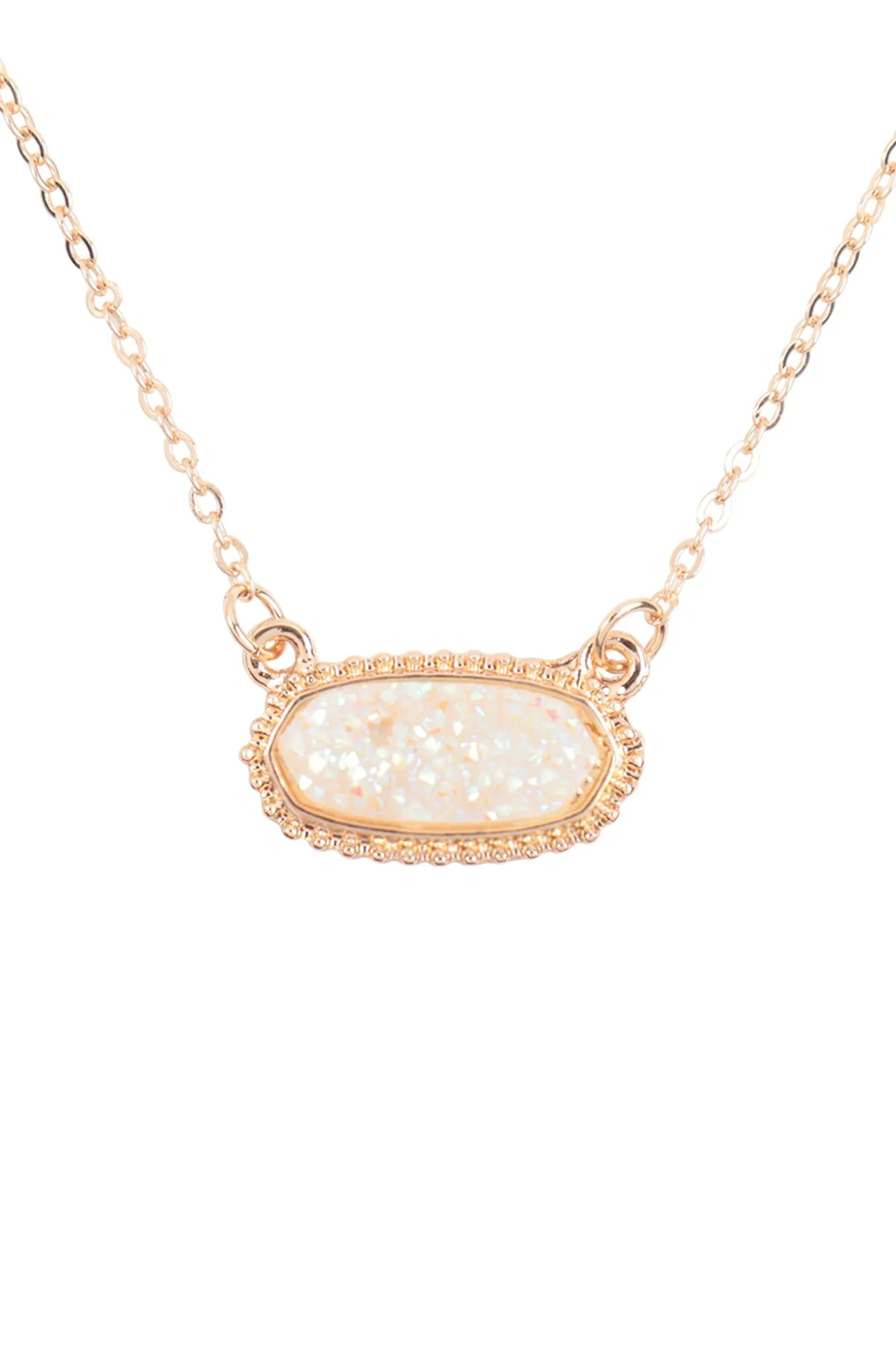 Druzy Stone Oval Stone Pendant  Necklace