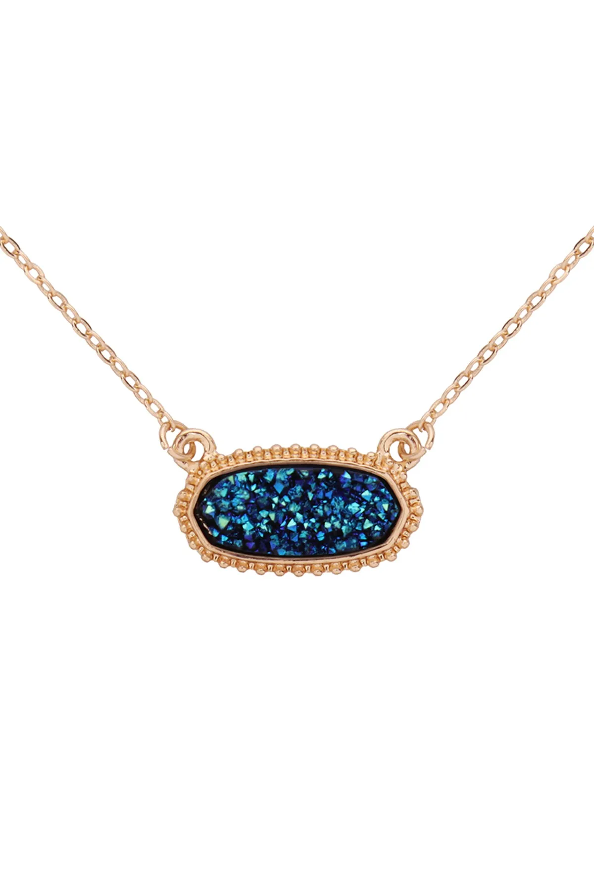 Druzy Stone Oval Stone Pendant  Necklace