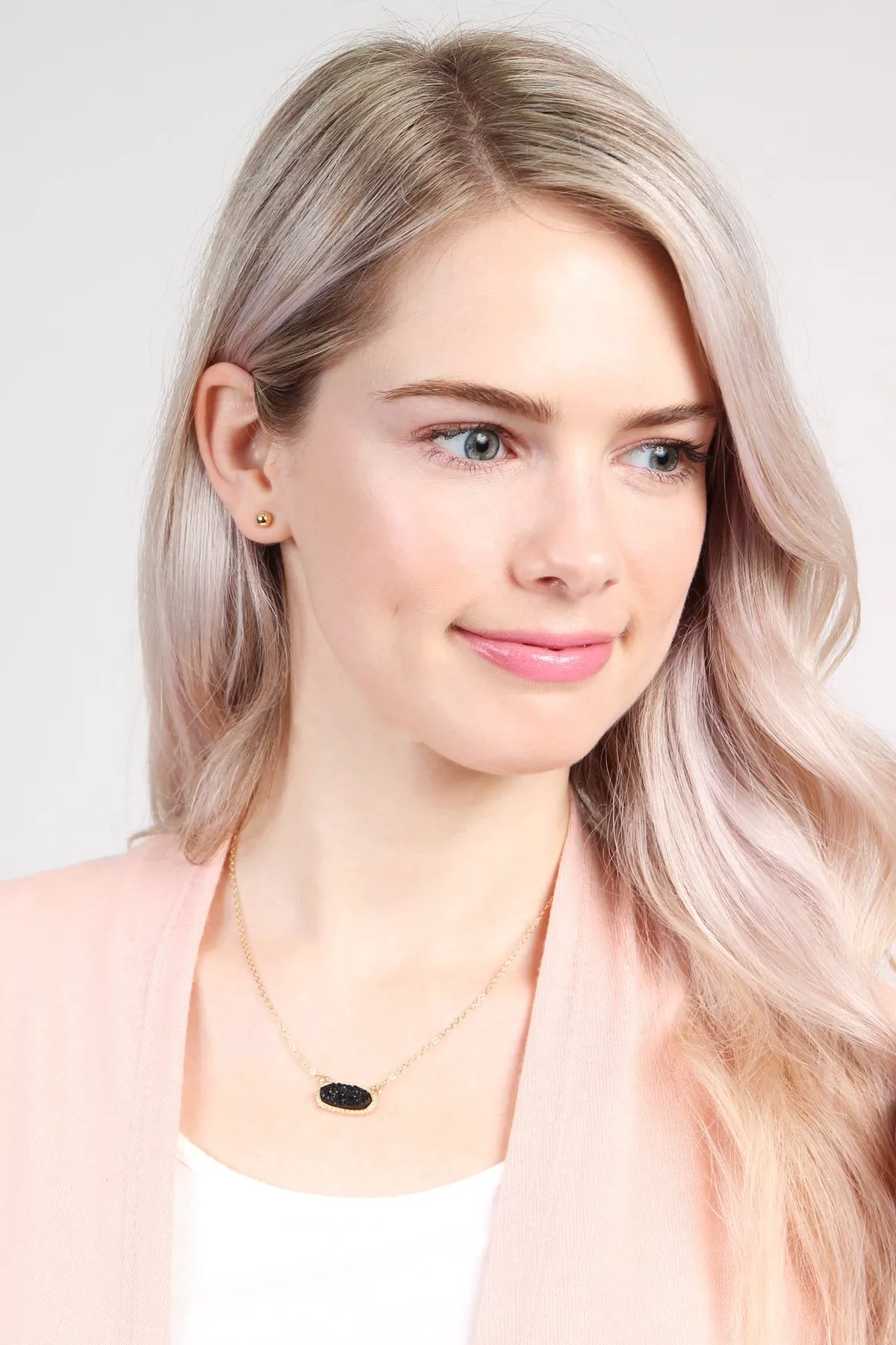 Druzy Stone Oval Stone Pendant  Necklace
