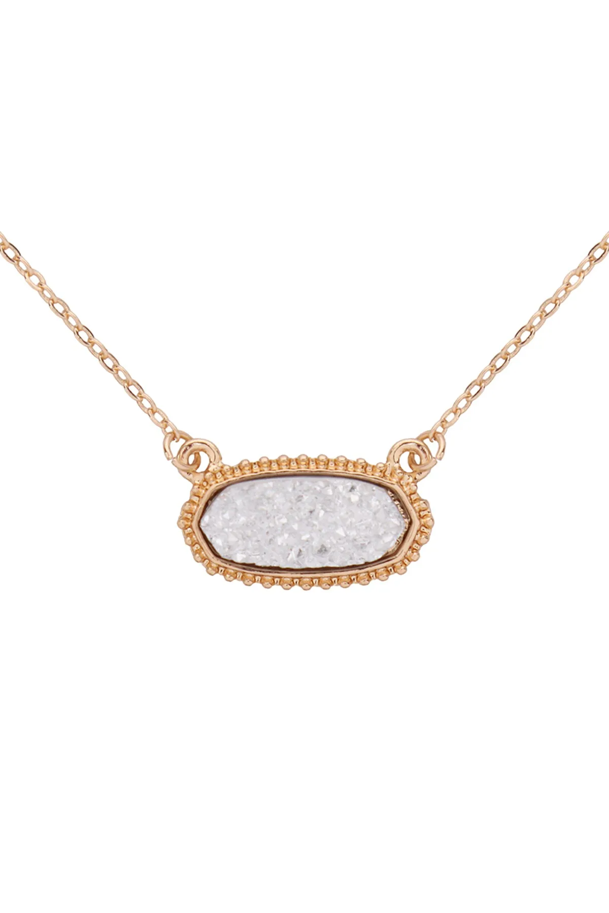 Druzy Stone Oval Stone Pendant  Necklace