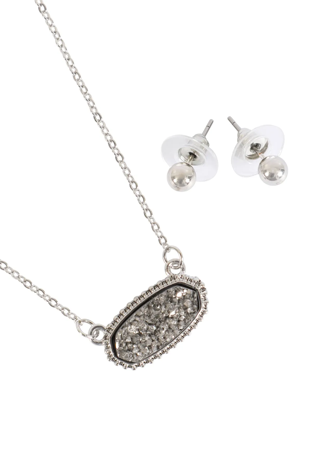 Druzy Stone Oval Stone Pendant  Necklace