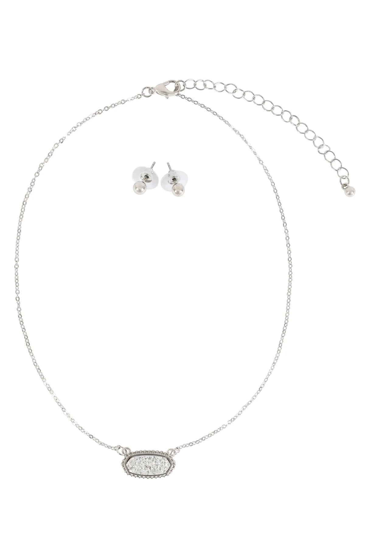 Druzy Stone Oval Stone Pendant  Necklace
