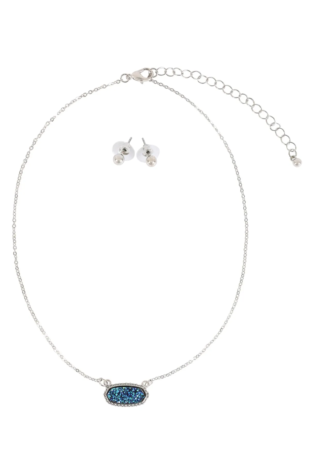 Druzy Stone Oval Stone Pendant  Necklace