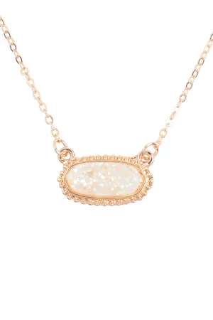 Druzy Stone Oval Stone Pendant  Necklace