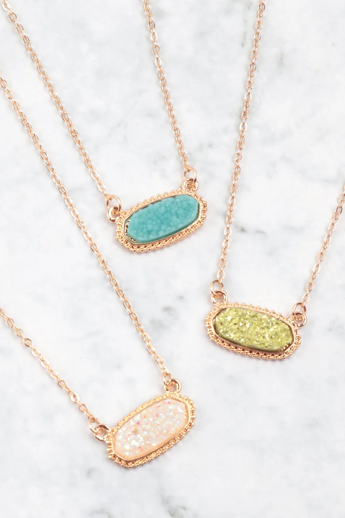 Druzy Stone Oval Stone Pendant  Necklace