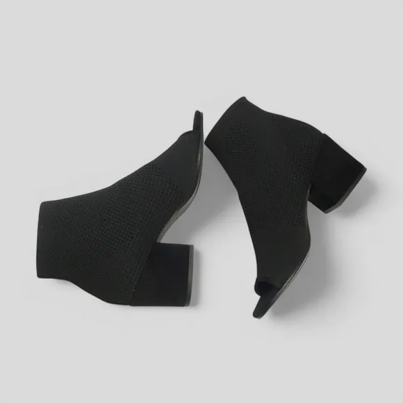 Eileen Fisher Croft Stretch Knit Open Toe Bootie Sz 8 Black Block Heel Sock Boot