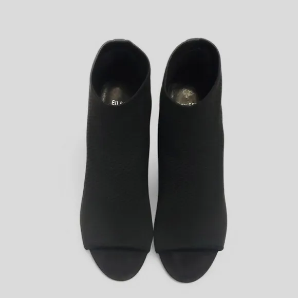 Eileen Fisher Croft Stretch Knit Open Toe Bootie Sz 8 Black Block Heel Sock Boot