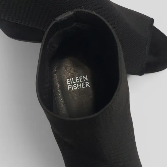 Eileen Fisher Croft Stretch Knit Open Toe Bootie Sz 8 Black Block Heel Sock Boot