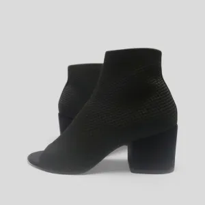Eileen Fisher Croft Stretch Knit Open Toe Bootie Sz 8 Black Block Heel Sock Boot