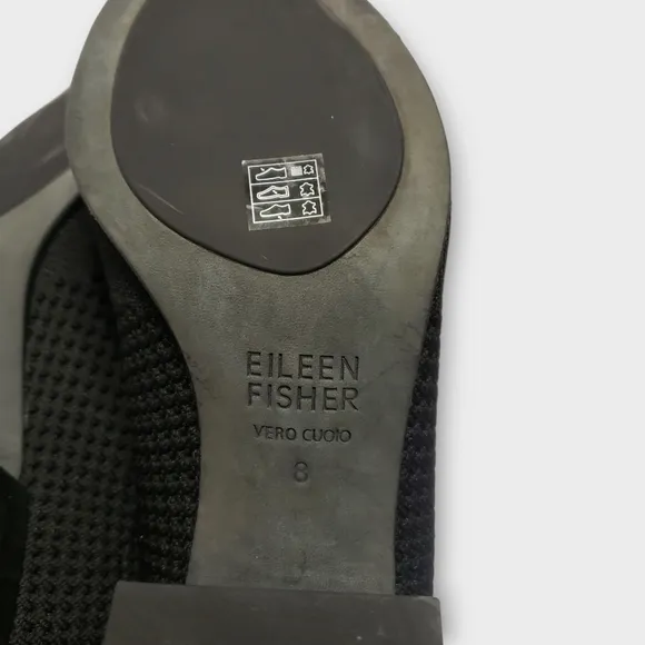 Eileen Fisher Croft Stretch Knit Open Toe Bootie Sz 8 Black Block Heel Sock Boot