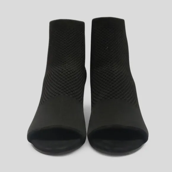 Eileen Fisher Croft Stretch Knit Open Toe Bootie Sz 8 Black Block Heel Sock Boot